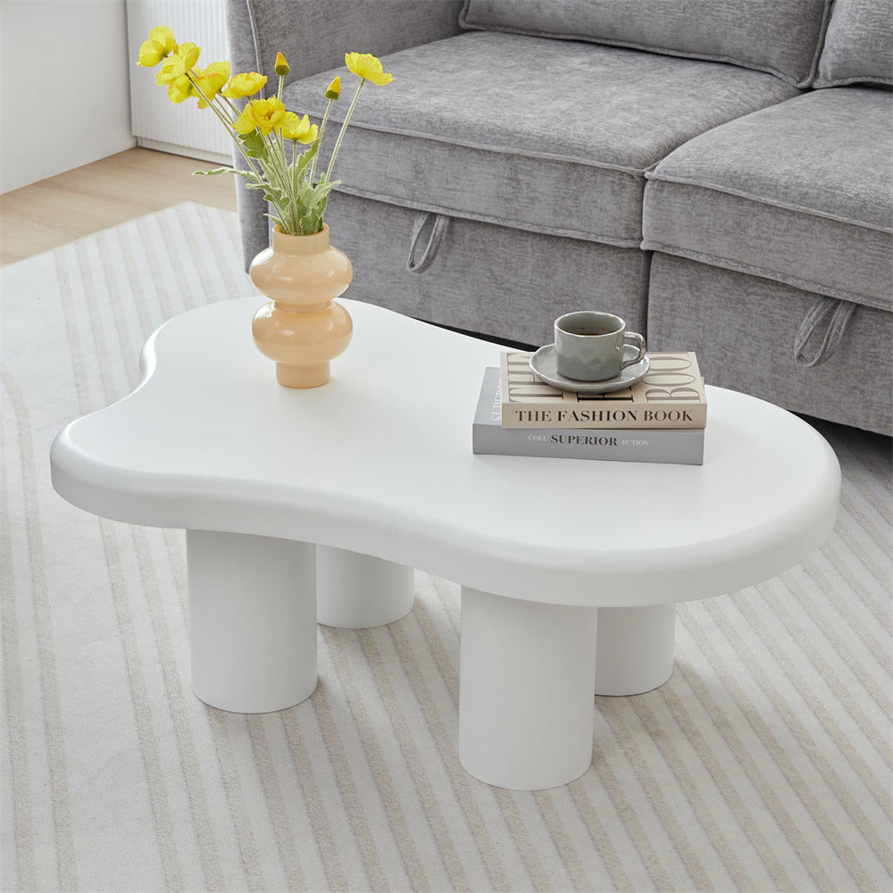 White Cute Irregular Shape Cloud Coffee Table with Large Tabletop