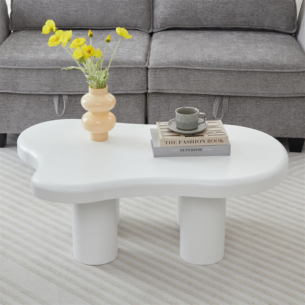 White Cute Irregular Shape Cloud Coffee Table with Large Tabletop