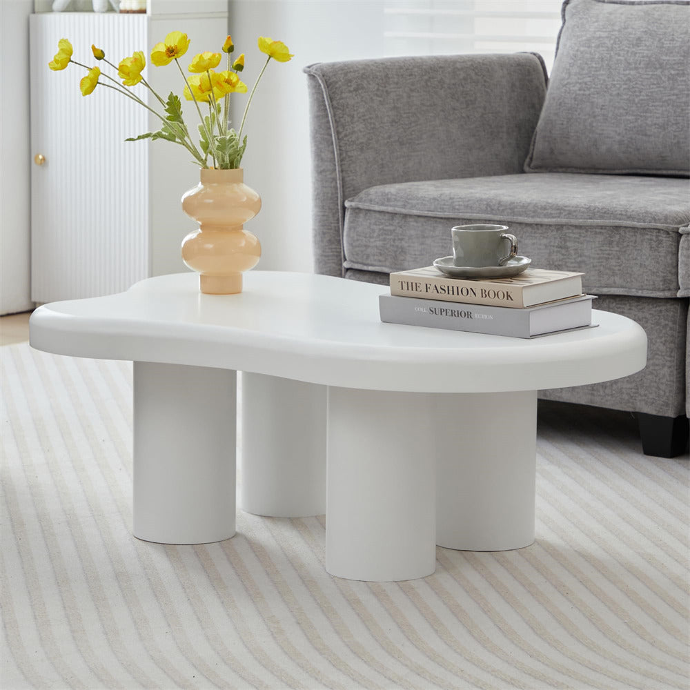 White Cute Irregular Shape Cloud Coffee Table with Large Tabletop