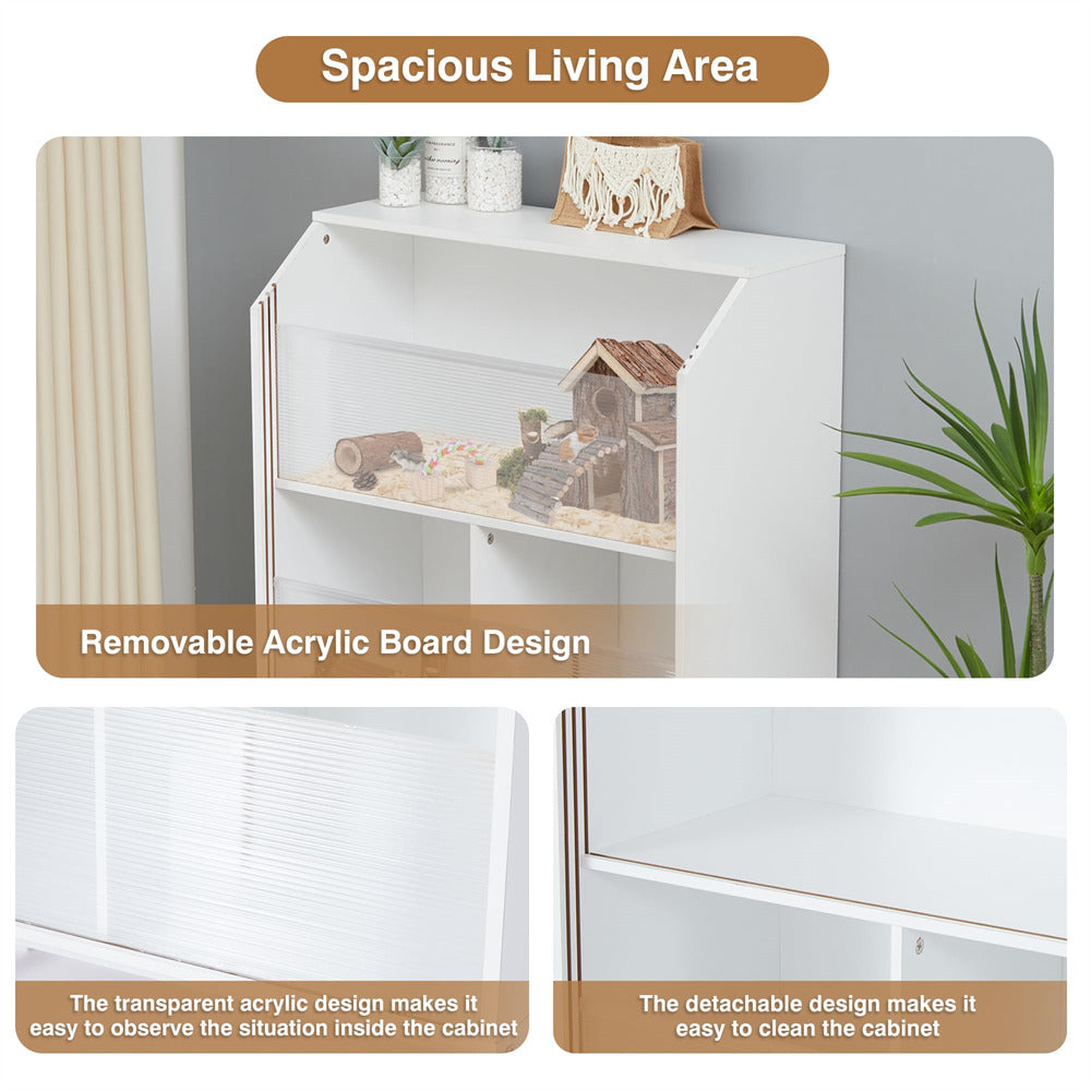 White Large Wooden Hamster Cage with 3-Tier Storage Cabinet and Openable Top
