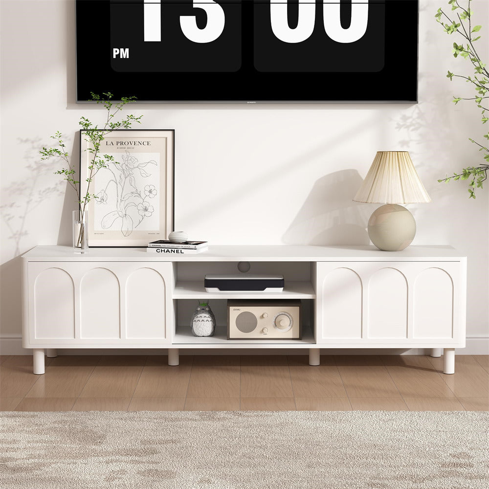 White TV Stand for TVs up to 70'' Media Console with Sliding Doors and Adjustable Shelves